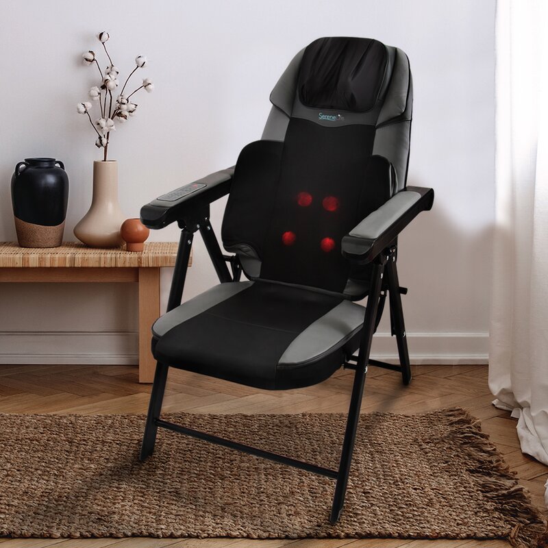 Serenelife Electric Foldable Shiatsu Massage Chair Neck Back Waist Portable Folding Home Seat